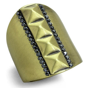 LO3608 Antique Copper Brass Ring with Top Grade Crystal in Hematite - Joyeria Lady