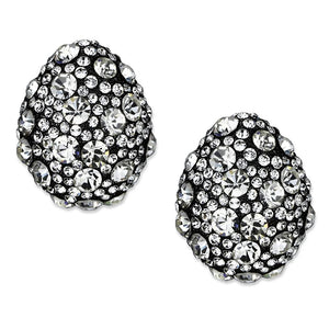 LO3700 TIN Cobalt Black Brass Earrings with Top Grade Crystal in Clear - Joyeria Lady