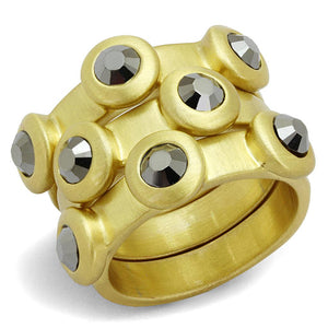 LO3917 Gold & Brush Brass Ring with Top Grade Crystal in Hematite - Joyeria Lady
