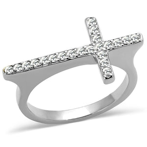 LO3976 Rhodium Brass Ring with Top Grade Crystal in Clear - Joyeria Lady