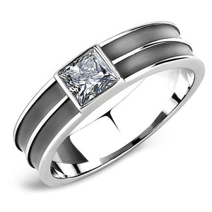 LOA1341 High polished (no plating) Stainless Steel Ring with Top Grade Crystal in Black Diamond - Joyeria Lady
