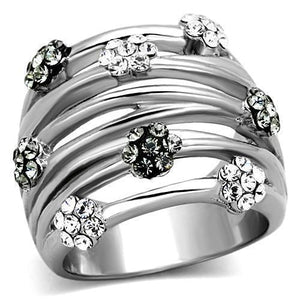 LOATK1372 - High polished (no plating) Stainless Steel Ring with Epoxy  in Jet - Joyeria Lady