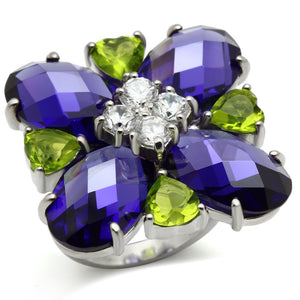 LOS534 - Silver 925 Sterling Silver Ring with AAA Grade CZ  in Multi Color - Joyeria Lady