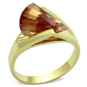 LOS645 - Gold 925 Sterling Silver Ring with AAA Grade CZ  in Champagne - Joyeria Lady