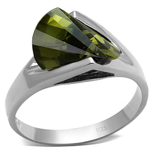 LOS654 - Rhodium 925 Sterling Silver Ring with AAA Grade CZ  in Olivine color - Joyeria Lady