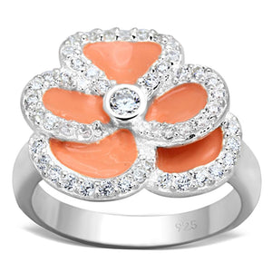 LOS725 - Silver 925 Sterling Silver Ring with AAA Grade CZ  in Clear - Joyeria Lady