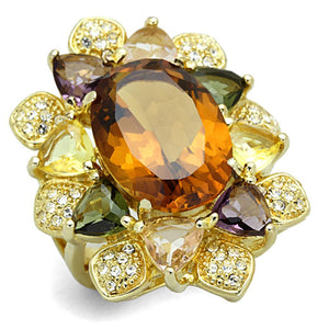 LOS771 - Gold 925 Sterling Silver Ring with Synthetic Synthetic Glass in Champagne - Joyeria Lady