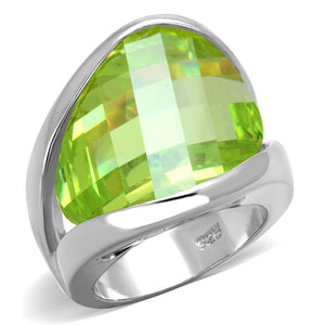 LOS832 - Rhodium 925 Sterling Silver Ring with AAA Grade CZ  in Apple Green color - Joyeria Lady