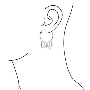 Equestrian Horse Riding Boot Blue Charm Hoop Earring Sterling Silver