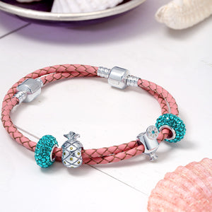 Tropical Pineapple Fruit Golden CZ Travel Charm Bead Sterling Silver