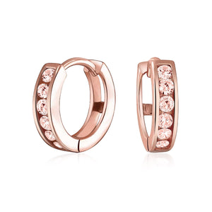 CZ Channel Hoop Earrings Rose Gold Plated Silver Birthstone Colors