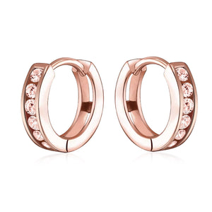 CZ Channel Hoop Earrings Rose Gold Plated Silver Birthstone Colors