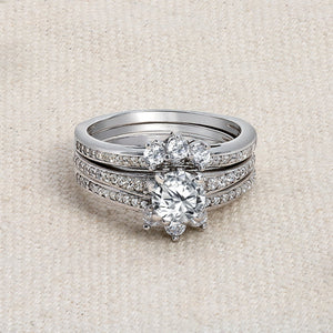 1.5CT Solitaire AA CZ Halo Engagement Wedding Ring Set Sterling Silver
