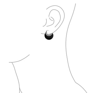 Bali Gemstone Crescent Hoop Earrings Caviar Bead 925 Sterling Silver