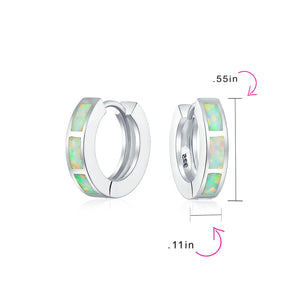Created Opal Iridescent Hoop Earrings Sterling Silver