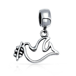 World Peace Dove Love Bird Dangle Charm Bead 925 Sterling Silver