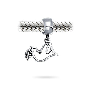 World Peace Dove Love Bird Dangle Charm Bead 925 Sterling Silver