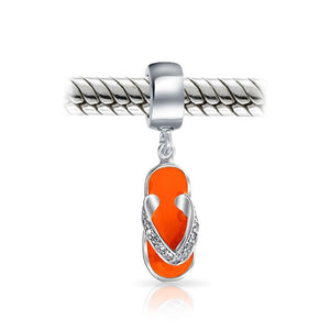 Flip Flop Sandal CZ Dangle Travel Charm Bead 925 Sterling Silver