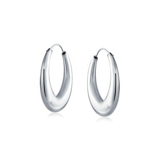 Geometric Half Moon Tapered Oval Hoop Earrings 925 Sterling Silver