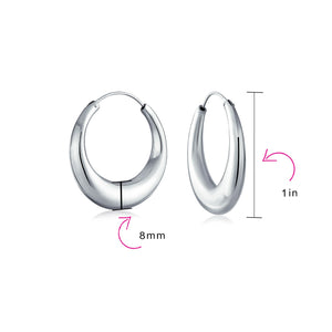Geometric Half Moon Tapered Oval Hoop Earrings 925 Sterling Silver