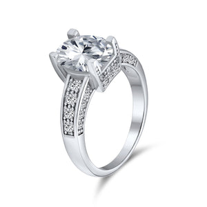 3CT 925 Sterling Silver AAA CZ Oval Solitaire Engagement Ring Band