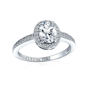 2CT Oval Solitaire Halo AAA CZ Sterling Silver Engagement Ring Band