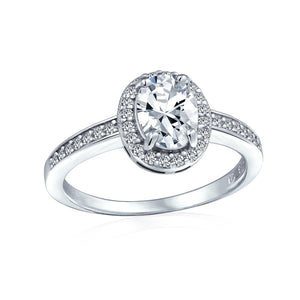 2CT Oval Solitaire Halo AAA CZ Sterling Silver Engagement Ring Band