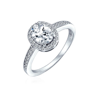 2CT Oval Solitaire Halo AAA CZ Sterling Silver Engagement Ring Band