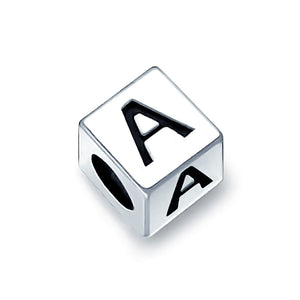 Alphabet Square Block Letter Bead Charm 925 Sterling Silver