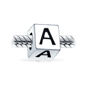 Alphabet Square Block Letter Bead Charm 925 Sterling Silver