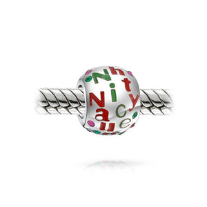 Christmas Red Green Naughty Nice Crystal Charm Bead Sterling Silver
