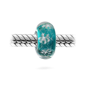 Holiday Snowflake Murano Bead Charm Glass Sterling Silver