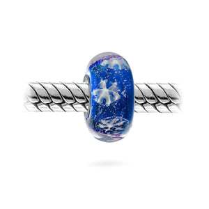 Holiday Snowflake Murano Bead Charm Glass Sterling Silver