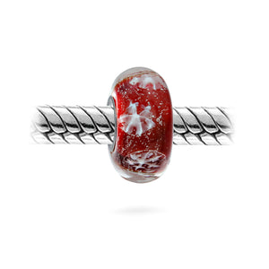 Holiday Snowflake Murano Bead Charm Glass Sterling Silver