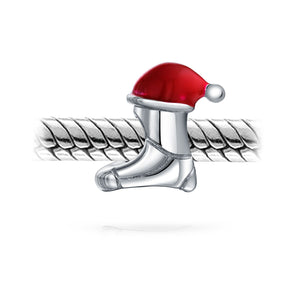 Santa Claus hat Stocking Christmas Winter Bead Charm Sterling Silver