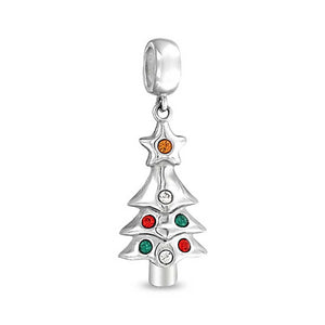 Holiday Christmas Red Green Tree Dangle Charm Bead 925 Sterling Silver
