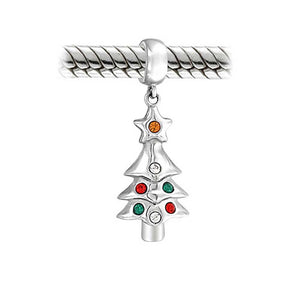 Holiday Christmas Red Green Tree Dangle Charm Bead 925 Sterling Silver