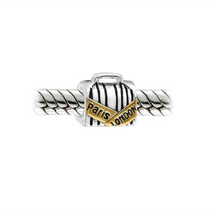 Luggage Travel Suitcase Charm Bead 14K Gold Plated Sterling Silver