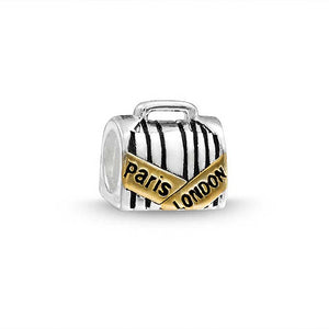 Luggage Travel Suitcase Charm Bead 14K Gold Plated Sterling Silver