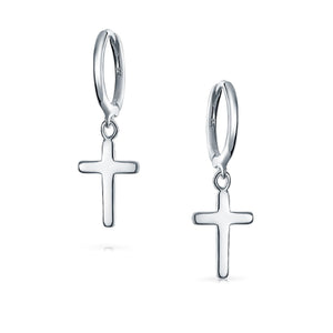 Religious Charm Cross Kpop Hoop Earrings Rose Gold Sterling Silver