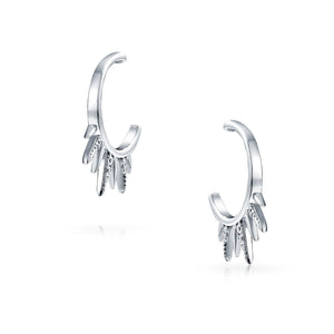 Biker Hoop Stud Earring Cubic Zirconia CZ 925 Sterling Silver