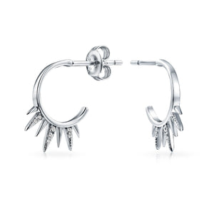 Biker Hoop Stud Earring Cubic Zirconia CZ 925 Sterling Silver - Joyeria Lady
