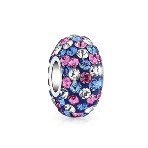 Solid Many Colors Crystal Spacer Bead Core 925 Sterling Silver