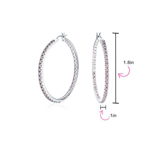 White Cubic Zirconia Pave Inside Out Hoop Earrings Prom Silver Plated