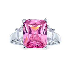 925 Sterling Silver 8CT AAA CZ Emerald Cut Engagement Ring Baguette