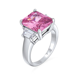 925 Sterling Silver 8CT AAA CZ Emerald Cut Engagement Ring Baguette