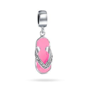 Flip Flop Sandal CZ Dangle Travel Charm Bead 925 Sterling Silver