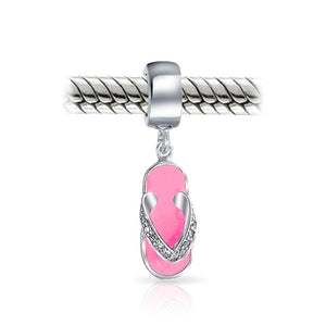 Flip Flop Sandal CZ Dangle Travel Charm Bead 925 Sterling Silver