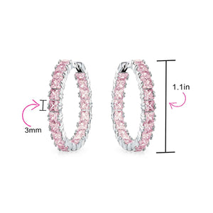 Bridal Princess Cut AAA CZ Inside Out Hoop Earrings Silver 1.25 Dia