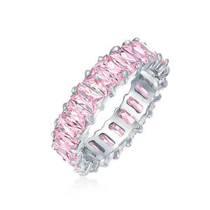 Clear Emerald Cut AAA CZ Eternity Wedding Band Ring Sterling Silver